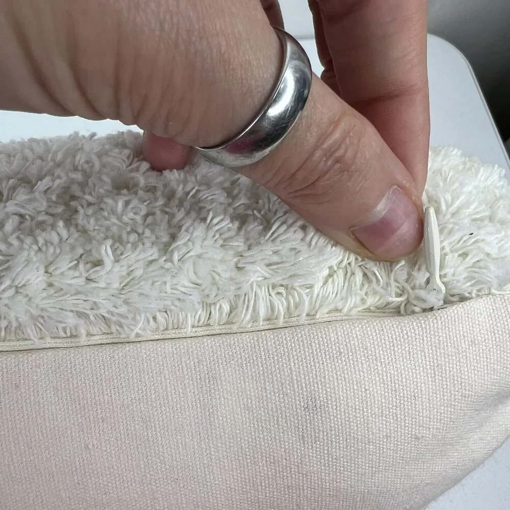 Ivory Tufted Throw Pillow Woven Embroidered‎ Diamond Lumbar Farmhouse Modern